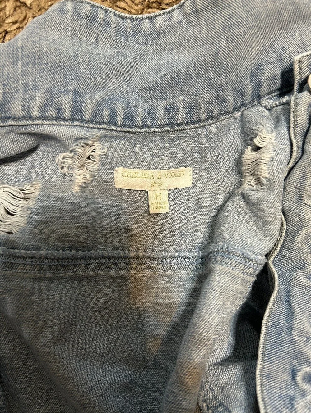 Chelsea & Violet Medium Light Blue Distressed Denim Jacket